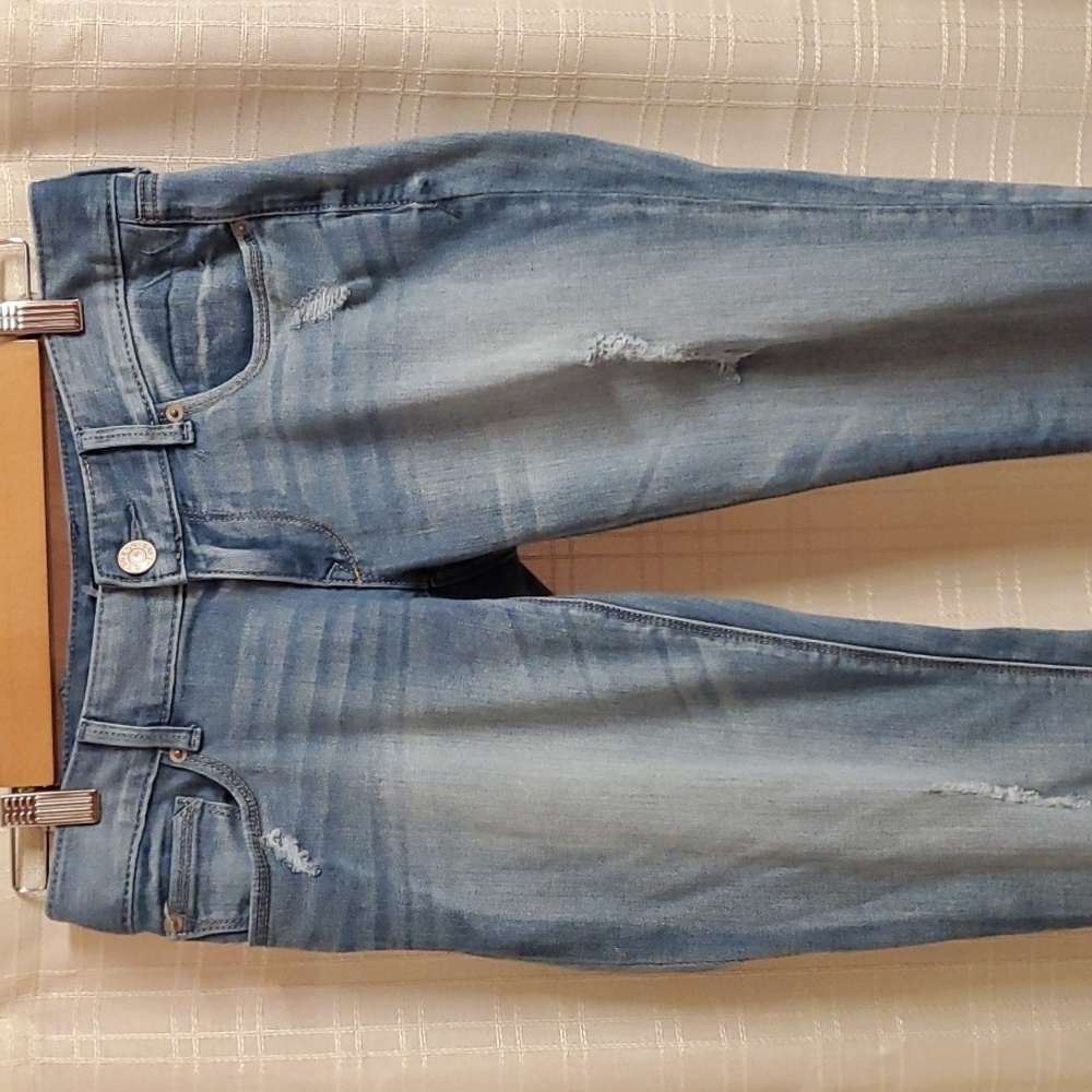 Express Jeans Womens Size 4 Long 4L Blue Legging zelda Ultra Low Rise Distressed - Picture 4 of 16